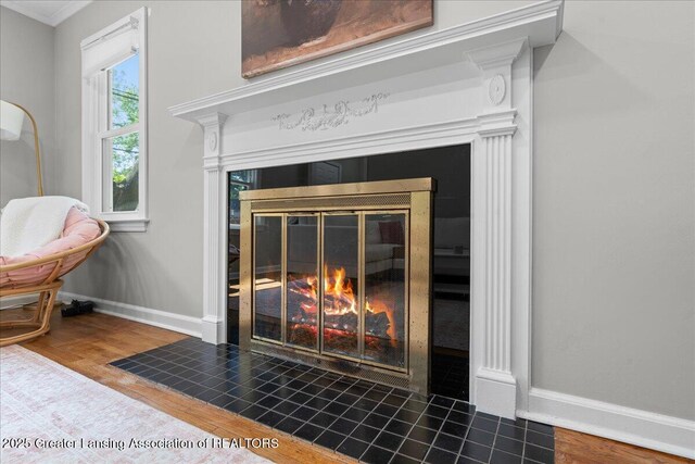 952 Sunset Ln, East Lansing, MI 48823 - detailed view of a fireplace and wood finished floors
