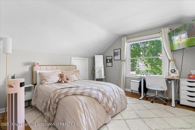 952 Sunset Ln, East Lansing, MI 48823 - bedroom with lofted ceiling and wood finished floors