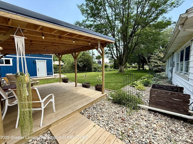 3321 Springbrook Ln, Lansing, MI 48917 - wooden deck with a yard and a shed