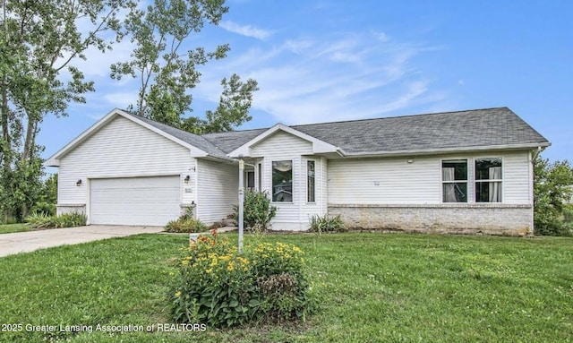 6093 Anchor Cv, Dimondale, MI 48821 - ranch-style house with a garage, concrete driveway, a front yard, and brick siding