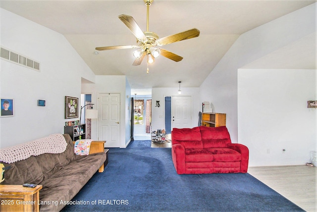 6093 Anchor Cv, Dimondale, MI 48821 - living area featuring lofted ceiling and ceiling fan