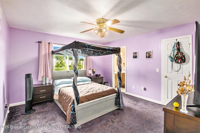 6093 Anchor Cv, Dimondale, MI 48821 - bedroom with dark carpet and a ceiling fan