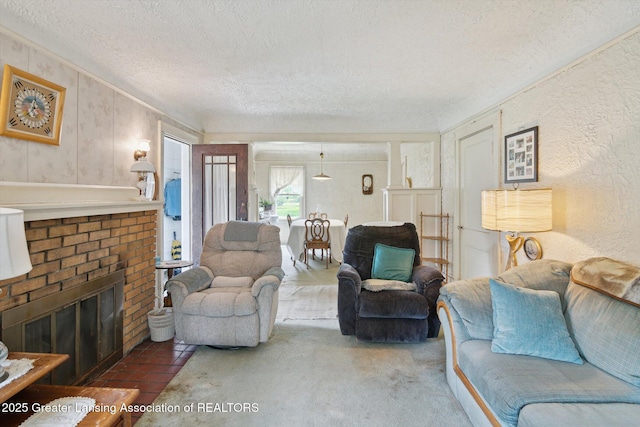 1213 N Woodworth Rd, Jackson, MI 49202 - living area with a textured ceiling and a fireplace