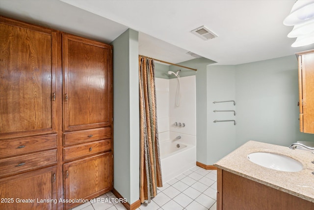 522 Cowley Ave, East Lansing, MI 48823 - bathroom featuring tile patterned floors, shower / bath combo, and vanity
