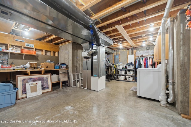 11195 Prestwick Dr, Lansing, MI 48917 - unfinished below grade area featuring washer / clothes dryer, electric panel, and heating unit