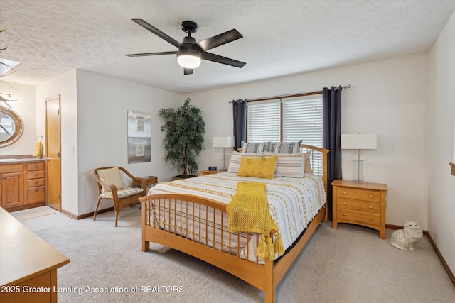 4925 Aspen Dr, Lansing, MI 48917 - bedroom with light carpet, a textured ceiling, and a ceiling fan