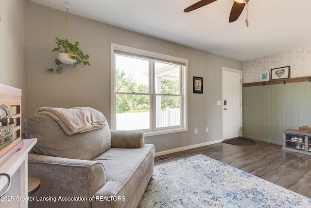 2520 Linn Rd, Williamston, MI 48895 - living area with wood finished floors and a ceiling fan
