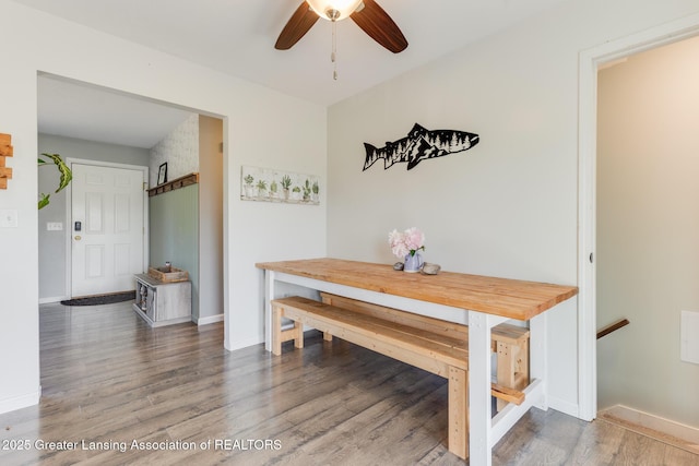 2520 Linn Rd, Williamston, MI 48895 - dining area with ceiling fan and wood finished floors