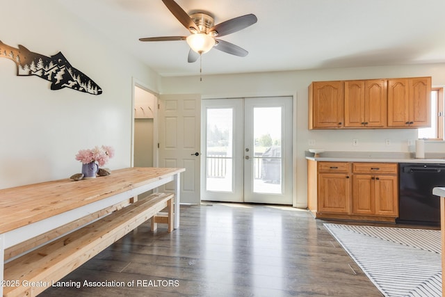 2520 Linn Rd, Williamston, MI 48895 - kitchen featuring black dishwasher, plenty of natural light, french doors, and ceiling fan