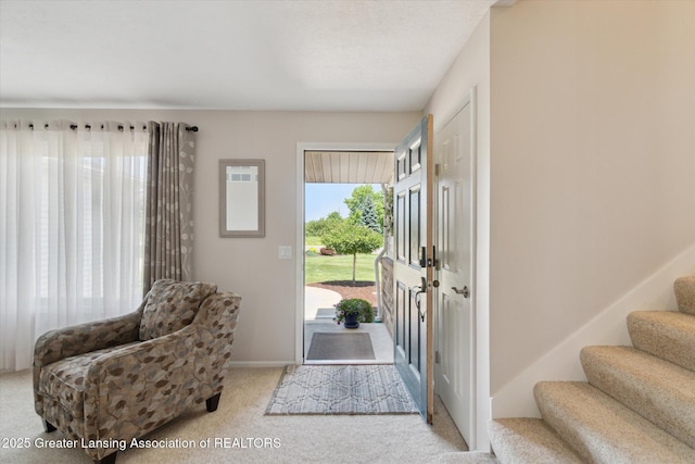 6252 N River Hwy, Grand Ledge, MI 48837 - carpeted foyer with stairway and baseboards