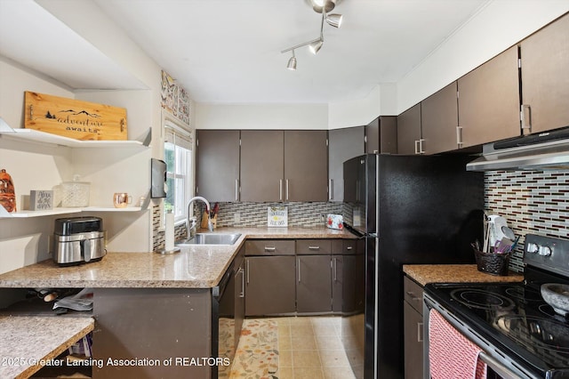 1424 Woodbine Ave, Lansing, MI 48910 - kitchen featuring electric stove, range hood, decorative backsplash, and dishwasher
