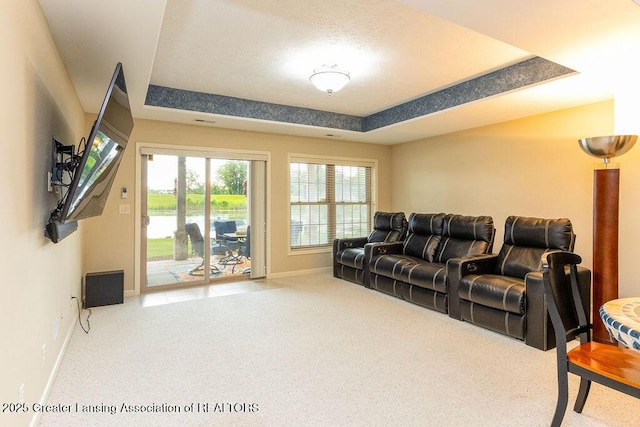 4001 Sierra Hts, Holt, MI 48842 - carpeted living area with baseboards and a tray ceiling