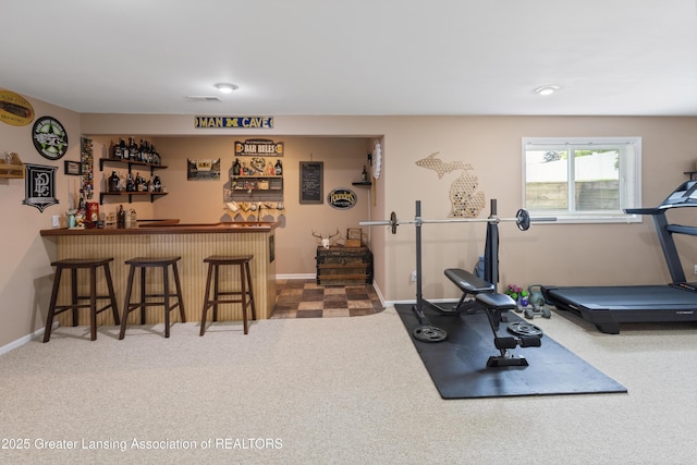3913 Danbridge Dr, Lansing, MI 48906 - workout area featuring bar with sink and carpet flooring