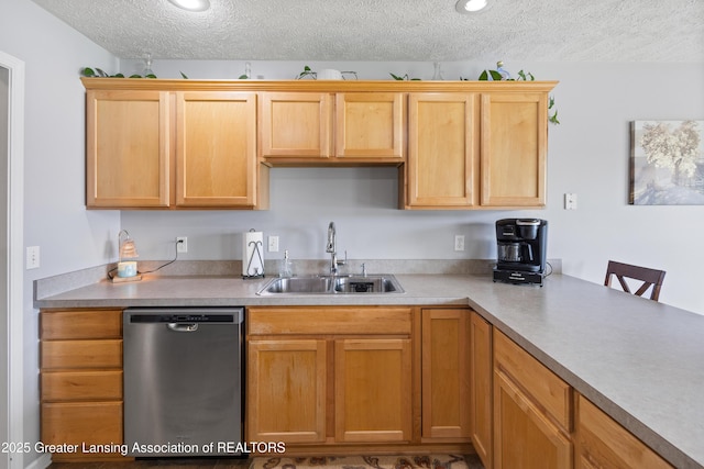 3913 Danbridge Dr, Lansing, MI 48906 - kitchen featuring stainless steel dishwasher, a textured ceiling, and light countertops