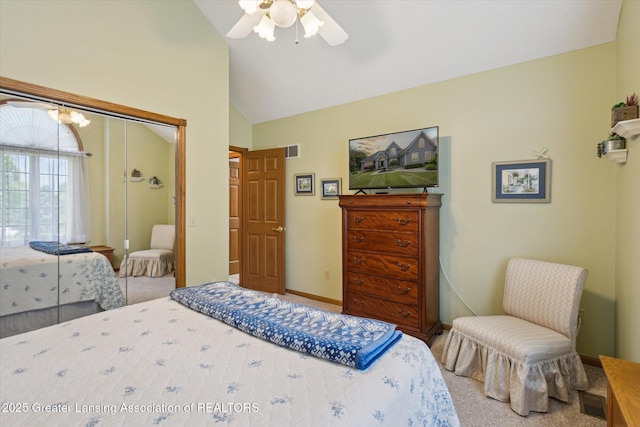 169 Mapleview Dr, Charlotte, MI 48813 - carpeted bedroom featuring lofted ceiling and ceiling fan