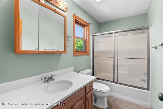 1313 W Alward Rd, Dewitt, MI 48820 - full bathroom with vanity, combined bath / shower with glass door, and a textured ceiling