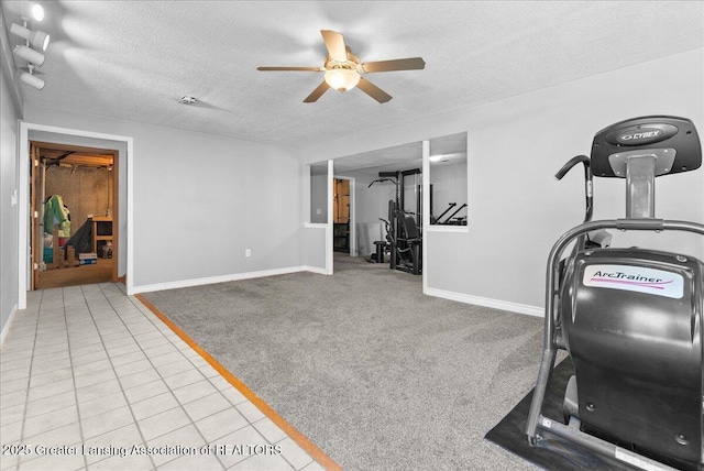 1313 W Alward Rd, Dewitt, MI 48820 - exercise room with a ceiling fan, a textured ceiling, and tile patterned flooring
