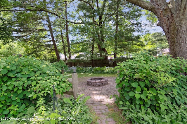 6244 Daft St, Lansing, MI 48911 - view of yard with an outdoor fire pit and a patio area