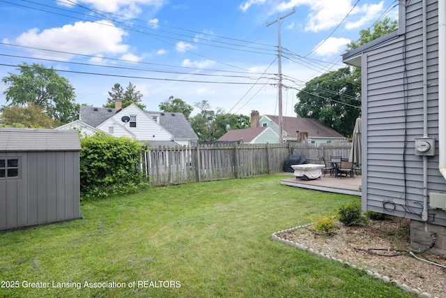 308 Memphis St, Lansing, MI 48915 - fenced backyard with a storage shed and a wooden deck