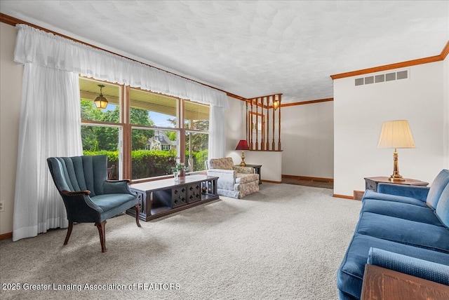 10648 Bobsyl Ln, Grand Ledge, MI 48837 - living area with carpet flooring and ornamental molding
