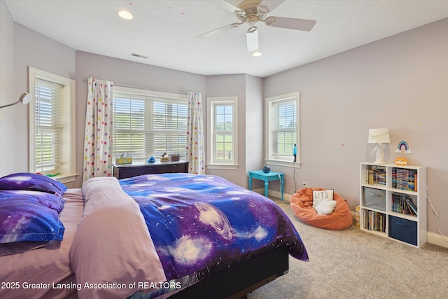 5056 W Bunker Rd, Mason, MI 48854 - bedroom with carpet, recessed lighting, and a ceiling fan