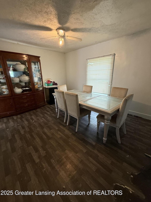 1018 E Kalamazoo St, Lansing, MI 48912 - dining space with dark wood-style floors, a textured ceiling, and ceiling fan