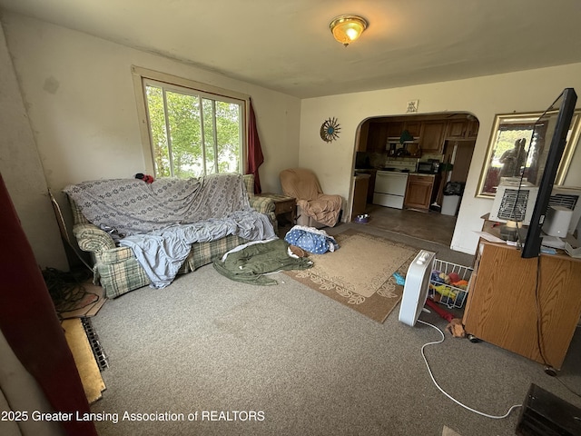 4317 S Cedar St, Lansing, MI 48910 - living area with arched walkways and dark colored carpet