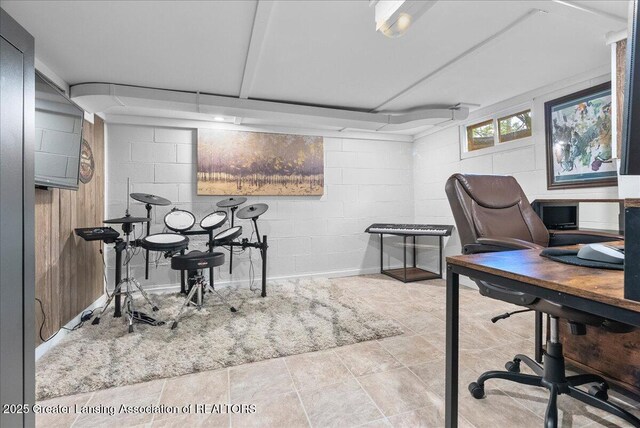 520 Wood St, Eaton Rapids, MI 48827 - office area with concrete block wall and tile patterned floors