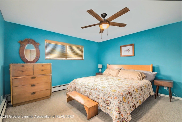 13433 S Grange Rd, Eagle, MI 48822 - bedroom with a baseboard heating unit, carpet floors, and ceiling fan