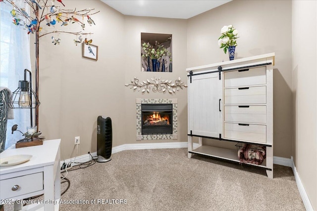 8805 E Cole Rd, Durand, MI 48429 - living area featuring carpet floors and a tiled fireplace