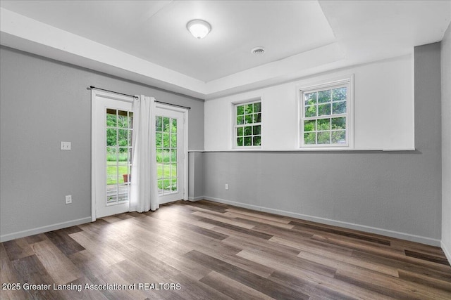 8805 E Cole Rd, Durand, MI 48429 - empty room featuring wood finished floors and a tray ceiling