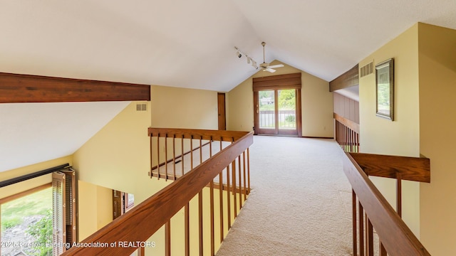 280 Winterberry Ln, Okemos, MI 48864 - corridor with an upstairs landing, lofted ceiling, and light colored carpet
