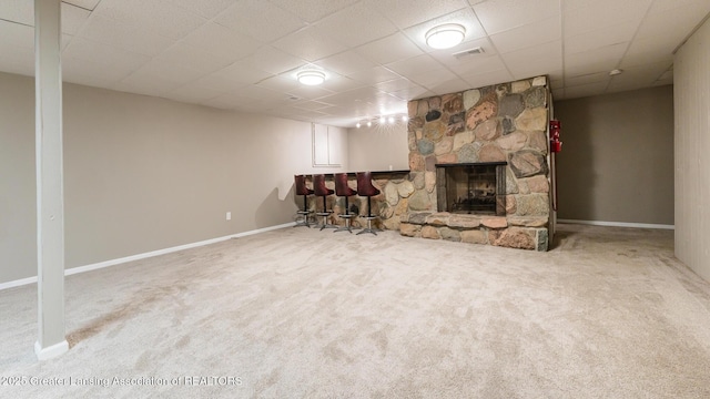 280 Winterberry Ln, Okemos, MI 48864 - finished basement featuring carpet, a fireplace, and a drop ceiling