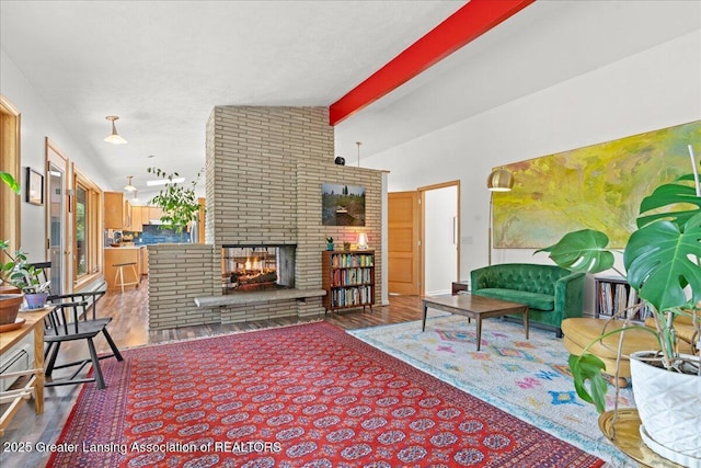 10138 Baron Blvd, Dimondale, MI 48821 - living area with wood finished floors and a fireplace
