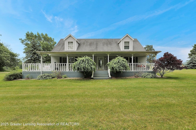 14235 Saxton Rd, Springport, MI 49284 - view of front of house with a porch, a front lawn, and a shingled roof