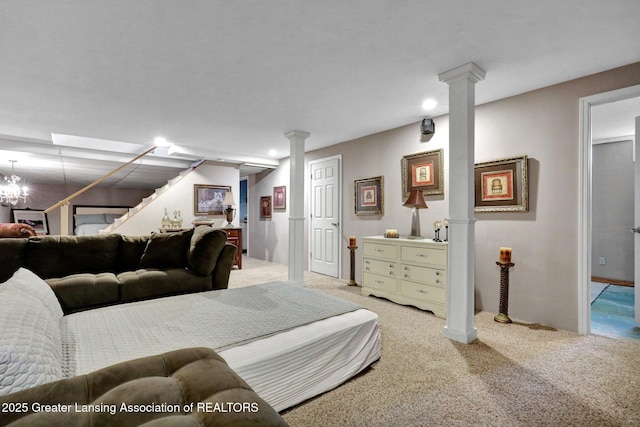 14235 Saxton Rd, Springport, MI 49284 - bedroom with ornate columns and carpet flooring