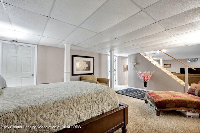 14235 Saxton Rd, Springport, MI 49284 - bedroom with carpet floors and a drop ceiling