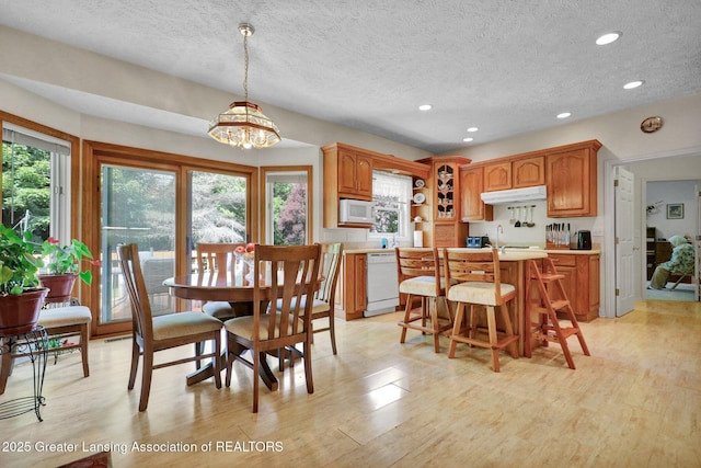 1823 Cricket Ln, East Lansing, MI 48823 - dining area featuring a textured ceiling, recessed lighting, light wood finished floors, and a chandelier