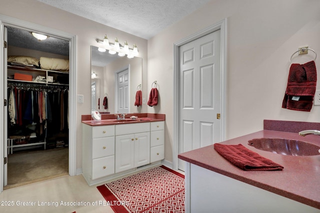 1823 Cricket Ln, East Lansing, MI 48823 - full bath with two vanities, a textured ceiling, and a walk in closet