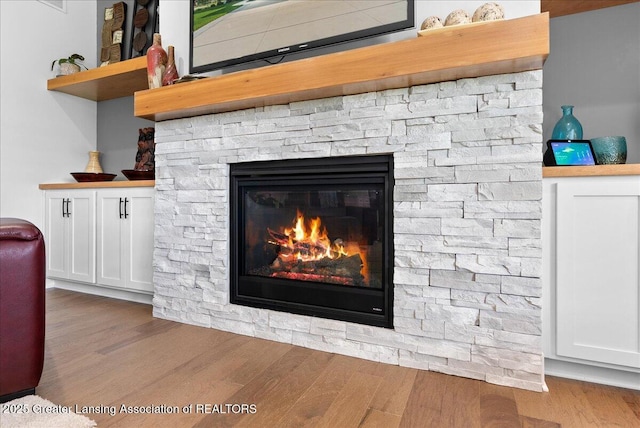 6102 Sleepy Hollow Ln, East Lansing, MI 48823 - detailed view of a fireplace and wood finished floors