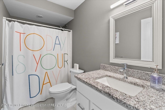 6102 Sleepy Hollow Ln, East Lansing, MI 48823 - bathroom with vanity, tile patterned floors, and a shower with curtain