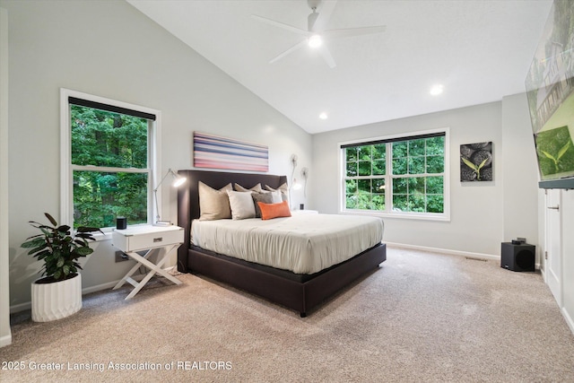 3901 W Howe Rd, Dewitt, MI 48820 - bedroom with carpet floors, recessed lighting, a ceiling fan, and high vaulted ceiling