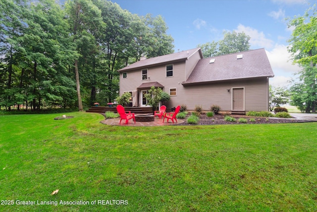3901 W Howe Rd, Dewitt, MI 48820 - rear view of house featuring an outdoor fire pit, a yard, a patio, and a chimney