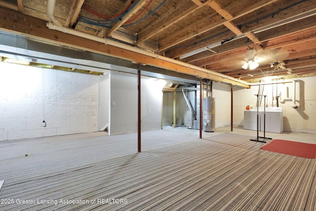 1015 Lake Lansing Rd, Lansing, MI 48906 - unfinished basement with washing machine and clothes dryer and gas water heater