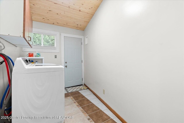 17 Charles E Pl, Battle Creek, MI 49015 - washroom featuring washer / clothes dryer, wood ceiling, and light tile patterned flooring