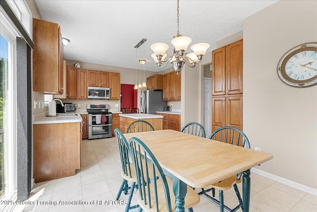 10889 Pointe W Blvd, Grand Ledge, MI 48837 - dining area featuring a chandelier and light tile patterned floors