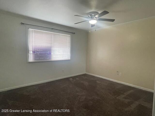 5535 W St Joe Hwy Unit B12, Lansing, MI 48917 - spare room with dark colored carpet, ceiling fan, and crown molding