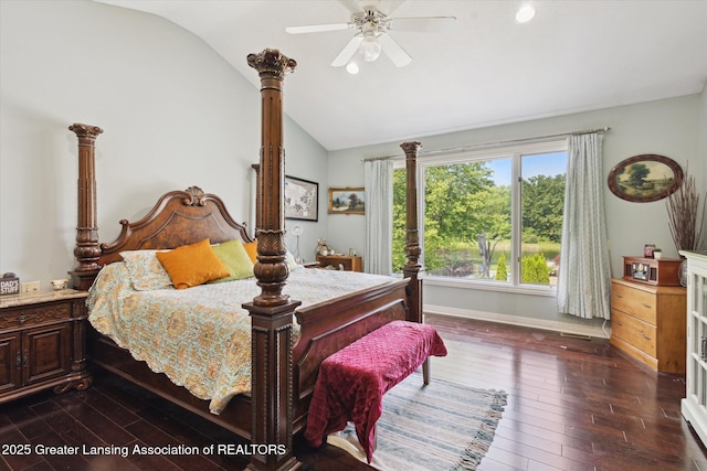 502 W Spring Meadows Ln, Dewitt, MI 48820 - bedroom with lofted ceiling, hardwood / wood-style floors, and a ceiling fan