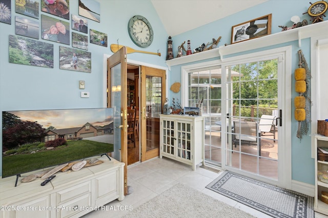 502 W Spring Meadows Ln, Dewitt, MI 48820 - entryway with tile patterned floors and high vaulted ceiling