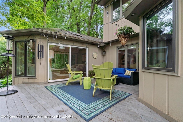 1122 Farwood Dr, East Lansing, MI 48823 - wooden terrace with an outdoor hangout area